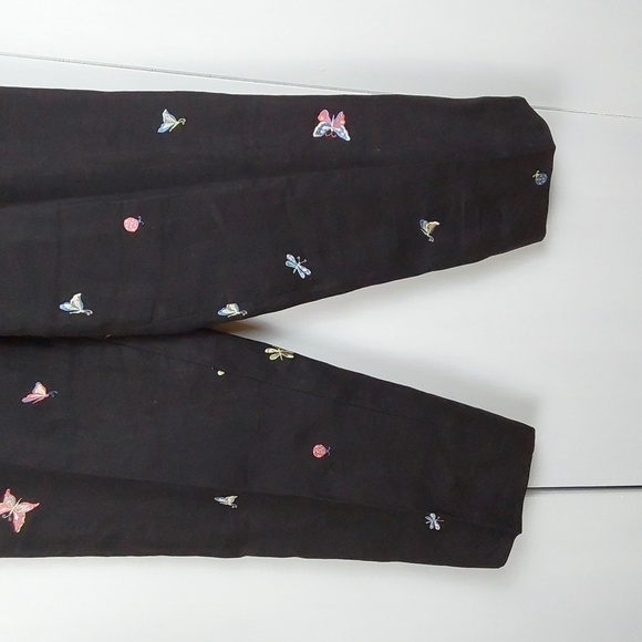 Talbots Irish Linen Black Trousers Novelty Bug/butterfly Embellish Pants Sz.12 - Picture 4 of 16